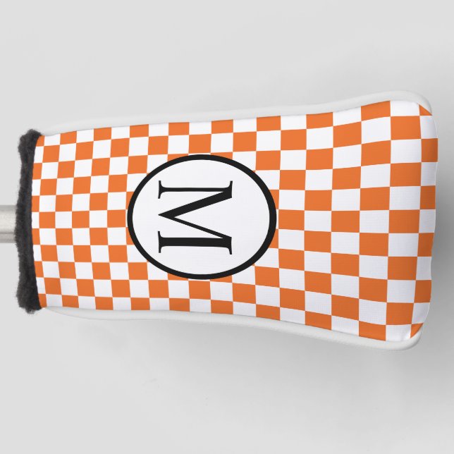 Simple Monogram with Orange Checkerboard Golf Head Cover (Front)
