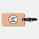 Simple Monogram With Orange Checkerboard Luggage Tag at Zazzle