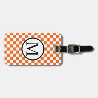 Simple Monogram with Orange Checkerboard Luggage Tag