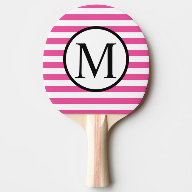 Simple Monogram with Pink Horizontal Stripes Ping-Pong Paddle (Front)