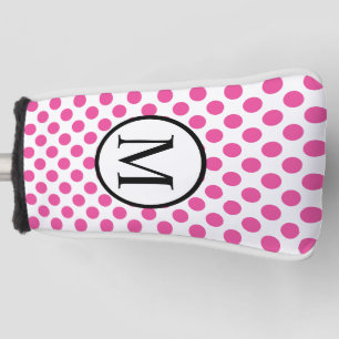 Simple Monogram with Pink Polka Dots Golf Head Cover