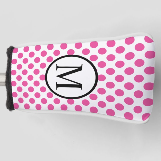 Simple Monogram with Pink Polka Dots Golf Head Cover (Front)