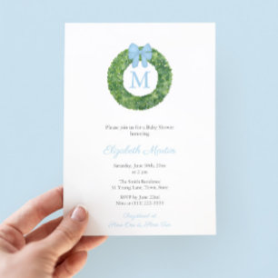 Simple Monogram Wreath Boy Baby Shower Party Invitation