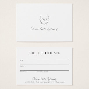 Simple Monogram Wreath Elegant Gift Certificate