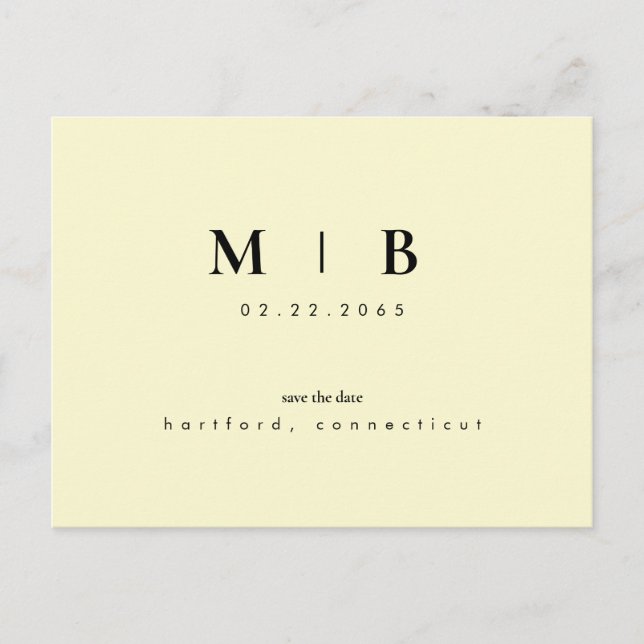 Simple Monogram Yellow Wedding Save the Date  Postcard (Front)