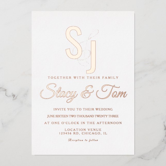 Simple Monogrammed Ampersand Gold Pressed  Foil Invitation (Front)