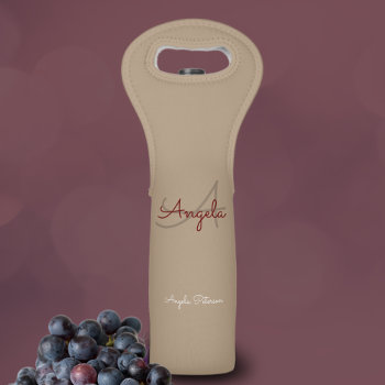 Simple  Monogrammed And Elegant Taupe Wine Bag by mixedworld at Zazzle