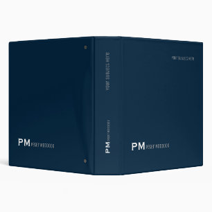Simple Monogrammed Dark-Blue Binder with Name