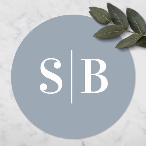 Simple Monogrammed Dusty Blue Wedding Classic Round Sticker