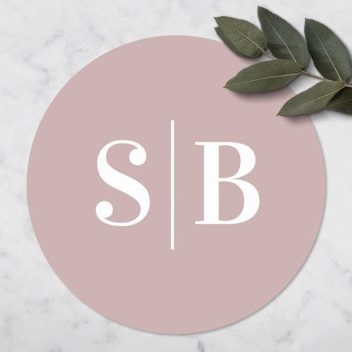 Simple Monogrammed Dusty Mauve Pink Wedding Classic Round Sticker