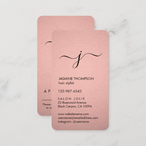 Simple Monogrammed Faux Rose Gold Foil Vertical Appointment Card