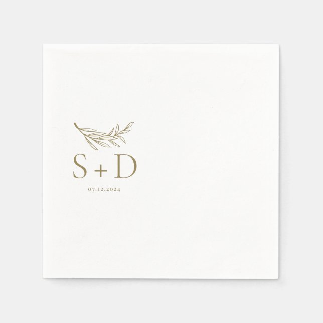 Simple Monogrammed Gold Wedding Napkins (Front)