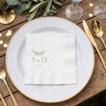Simple Monogrammed Gold Wedding Napkins