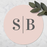 Simple Monogrammed Light Blush Pink Wedding Classic Round Sticker<br><div class="desc">Simple Monogrammed Light Blush Pink Wedding Stickers. This modern minimal design is simple classic and elegant with a plain solid background color and a pretty modern font. Shown in the new Colorway. Available in several color options, or feel free to edit the colors from within the editor (click customize further...</div>