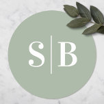 Simple Monogrammed Light Leaf Green Wedding Classic Round Sticker<br><div class="desc">Simple Monogrammed Light Leaf Green Wedding Stickers. This modern minimal design is simple classic and elegant with a plain solid background color and a pretty modern font. Shown in the new Colorway. Available in several color options, or feel free to edit the colors from within the editor (click customize further...</div>