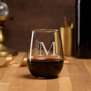 Simple Monogrammed Name Personalized Stemless Wine Glass