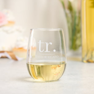 Simple Monogrammed Name Personalized Stemless Wine Glass