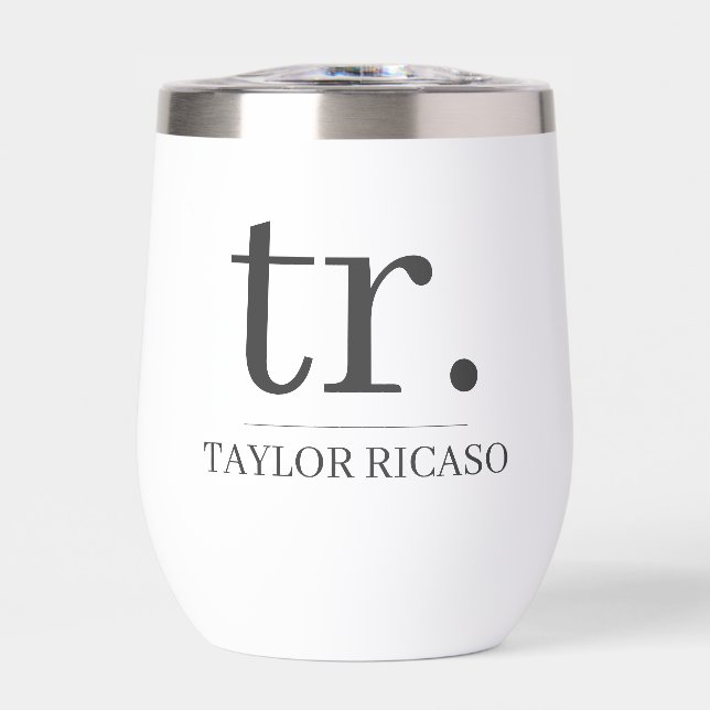 Simple Monogrammed Name Personalized Thermal Wine Tumbler (Front)