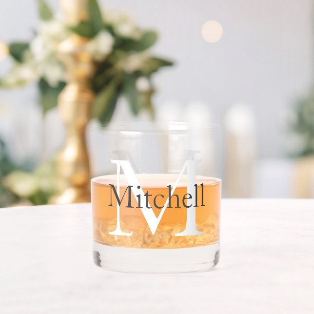 Simple Monogrammed Name Personalized Whiskey Glass (Insitu (Wedding))