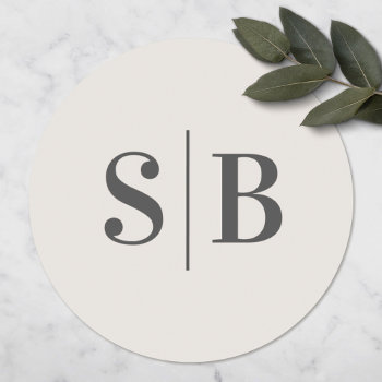 Simple Monogrammed Off-white Ivory Wedding Classic Round Sticker by GraphicBrat at Zazzle