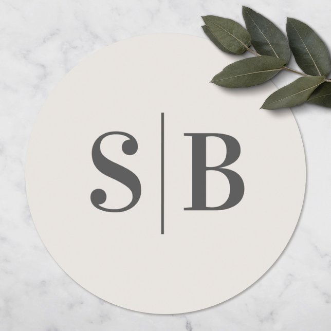 Simple Monogrammed Off-White Ivory Wedding Classic Round Sticker (Creator Uploaded)