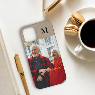 Simple Monogrammed Portrait Photo Beige Brown iPhone 12 Pro Case