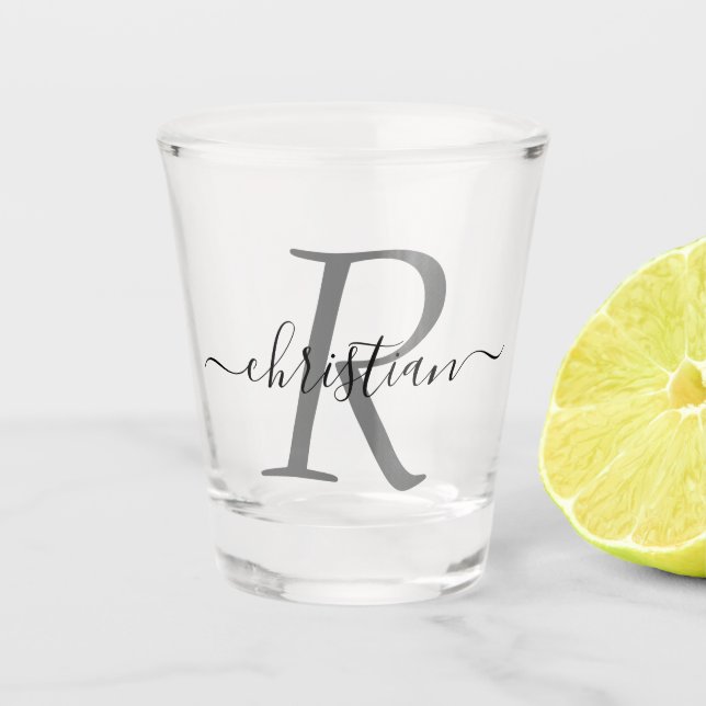 Simple Monogrammed Typography Name Personalized Shot Glass (Front)