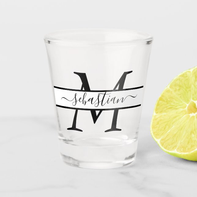 Simple Monogrammed Typography Name Personalized Shot Glass (Front)