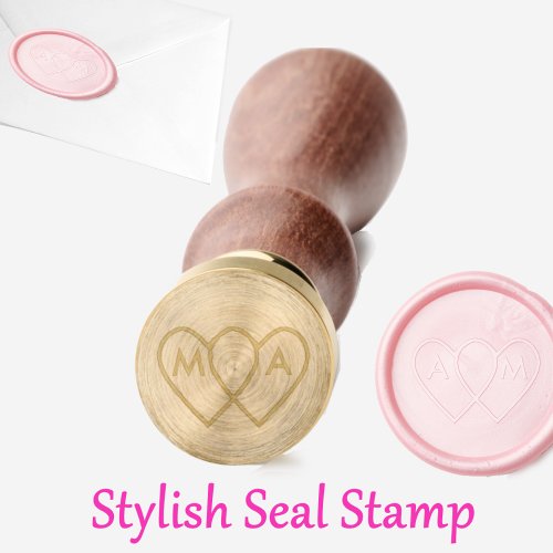 Simple Monograms and Two Hearts Wax Seal Stamp