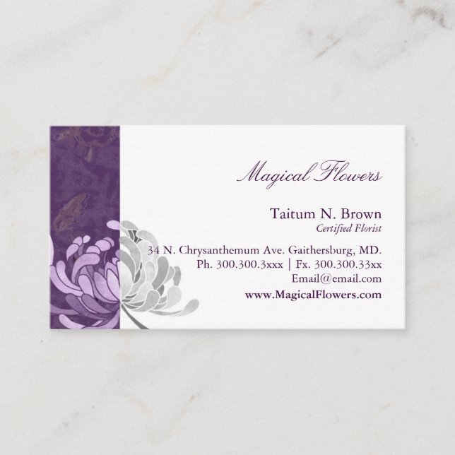 Simple Monotone Flower Personal Business Card (Front)
