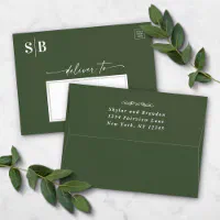 Simple Monstera Green A7 5x7 Wedding Invitation Envelope
