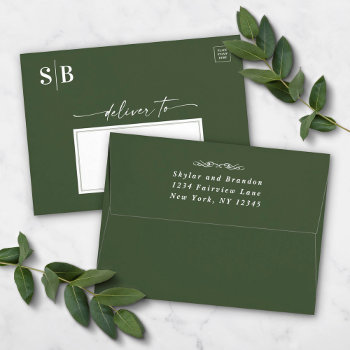Simple Monstera Green A7 5x7 Wedding Invitation Envelope by GraphicBrat at Zazzle