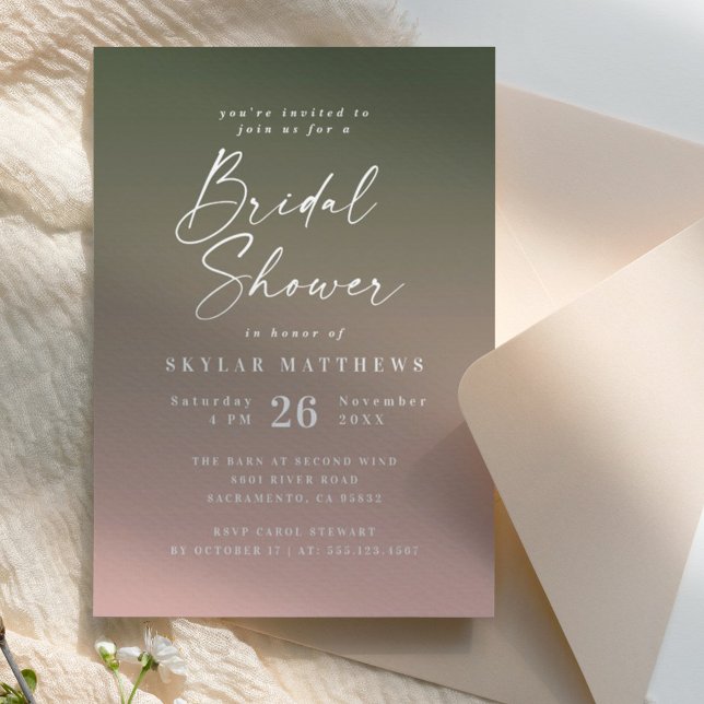 Simple Monstera Green & Pink Ombre Bridal Shower Invitation (Creator Uploaded)