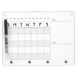 Simple monthly Calendar with notes Dry Erase Board With Keychain Holder