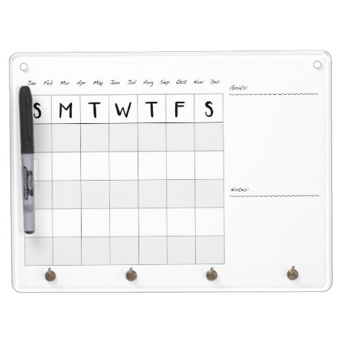 Simple monthly Calendar with notes Dry Erase Board With Keychain Holder