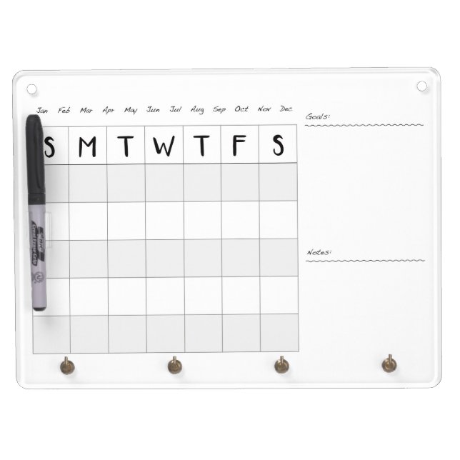 Simple monthly Calendar with notes Dry Erase Board With Keychain Holder (Front)