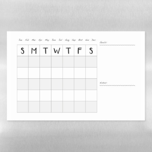 Simple monthly Calendar with notes Magnetic Dry Erase Sheet