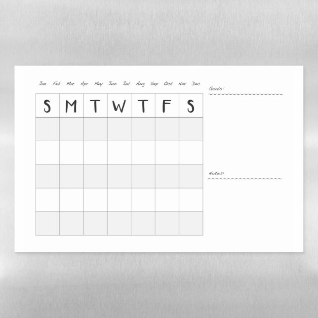 Simple monthly Calendar with notes Magnetic Dry Erase Sheet (Horizontal)