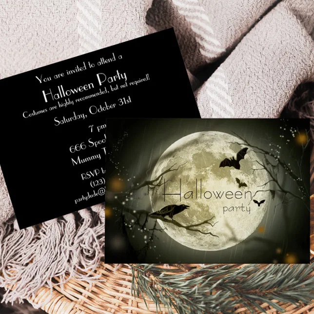 Simple Moon Halloween Party Adult Invitations | Zazzle