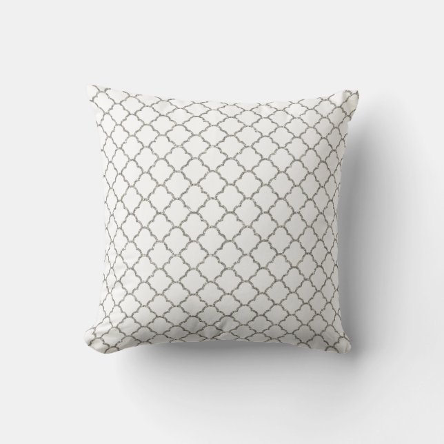 Simple Moroccan Pattern in Shiny Silver Glitter Throw Pillow (Front)