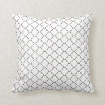 Simple Moroccan Pattern In Shiny Silver Glitter Throw Pillow by SweetFancyDesigns at Zazzle