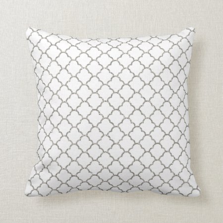 Simple Moroccan Pattern In Shiny Silver Glitter Throw Pillow