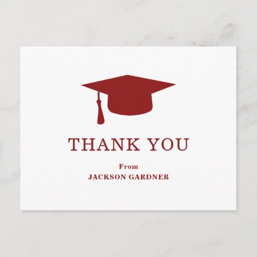 Simple Mortar Board Burgundy Modern Graduation Postcard