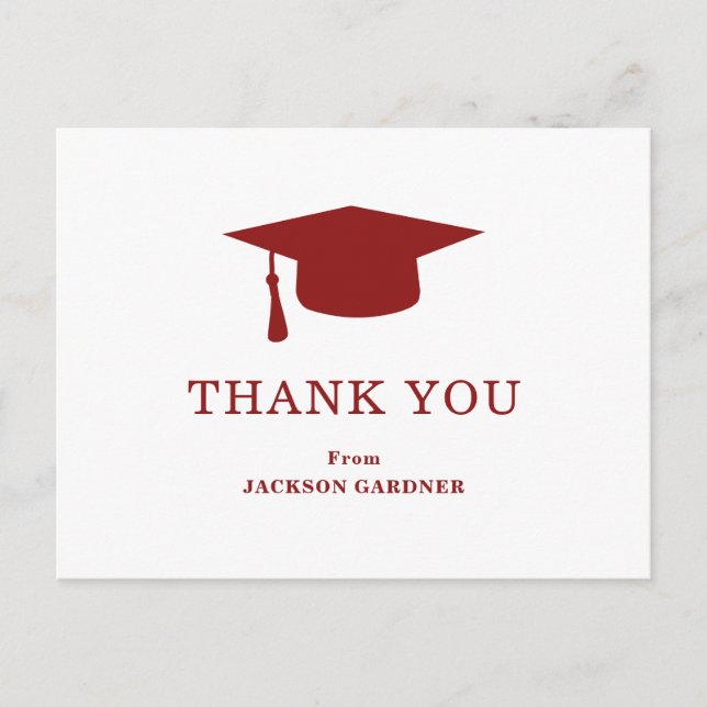Simple Mortar Board Burgundy Modern Graduation Postcard (Front)