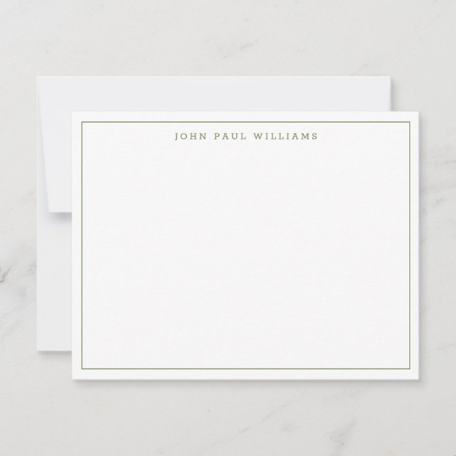 Simple Moss Green Modern Professional Thin Border Note Card (Front)
