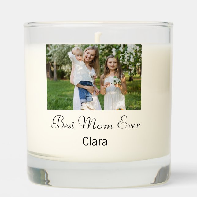 simple mothers day best mom ever add name photo te scented candle (Front)