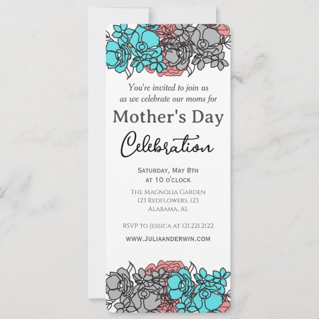 Simple Mother's Day Celebration | Floral theme Invitation (Front)