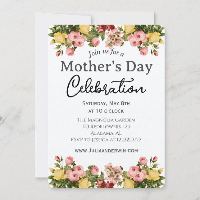 Simple Mother's Day Celebration | Floral theme Invitation (Front)