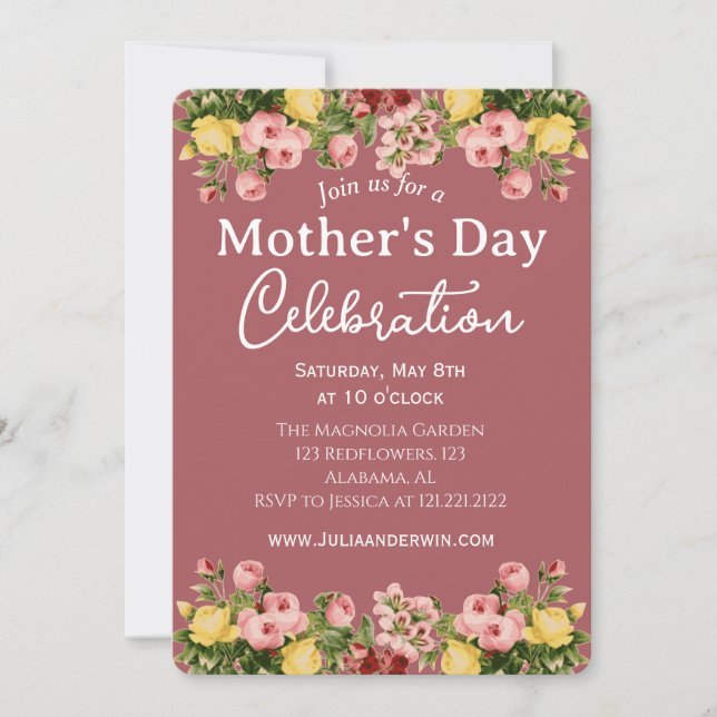Simple Mother's Day Celebration | Floral theme Invitation (Front)