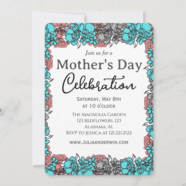 Simple Mother's Day Celebration | Floral theme Invitation (Front)